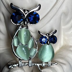New* Owl Pair Gemstone Brooch/Pendant